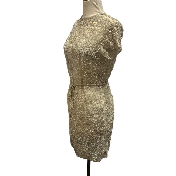 Vintage HandMade in Hong Kong Cream Clear and Pearl Beaded Dress Size 12 - Picture 2 of 9